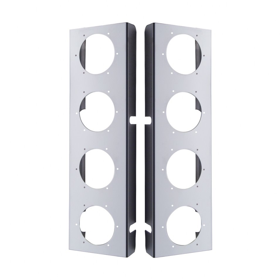 304 Stainless Front Air Cleaner Brackets w/ 8 Flat Lights & Visors for Peterbilt