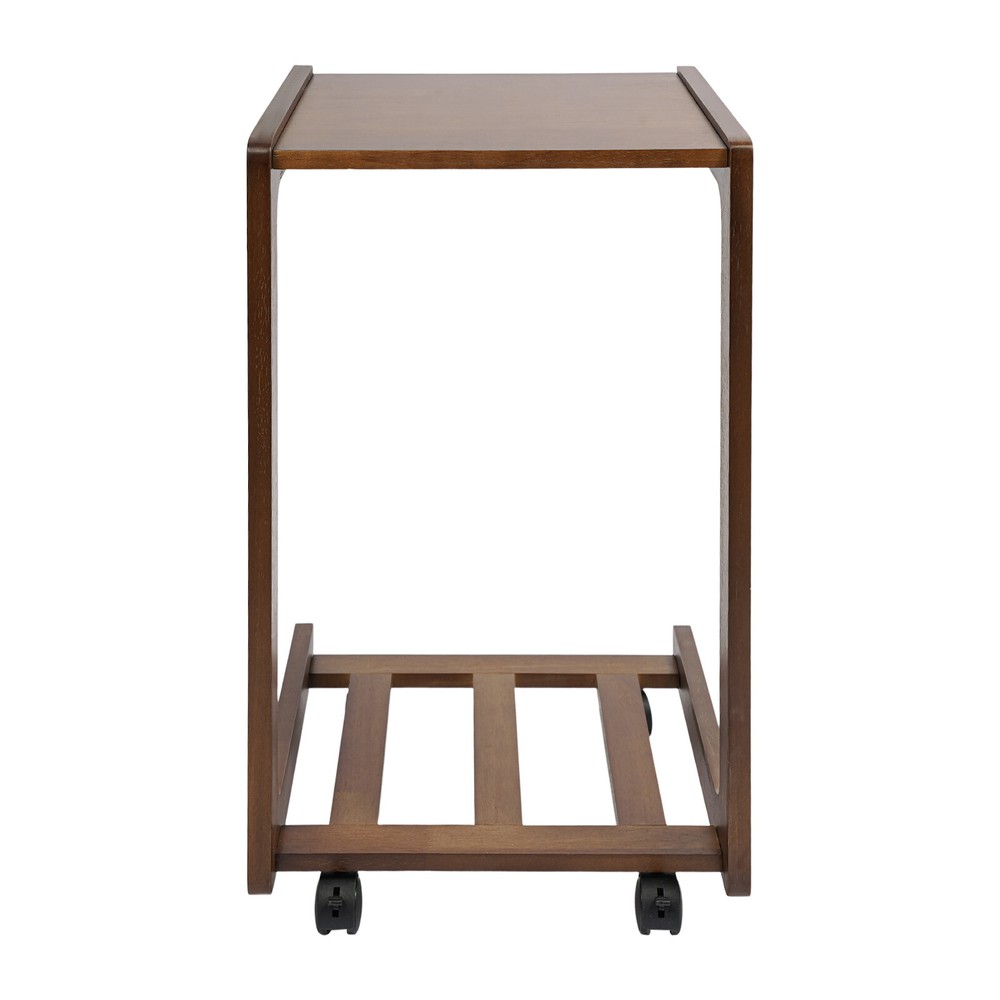 C-shaped End Table W/ Universal Wheels Walnut-colored Freestand Small Side Table