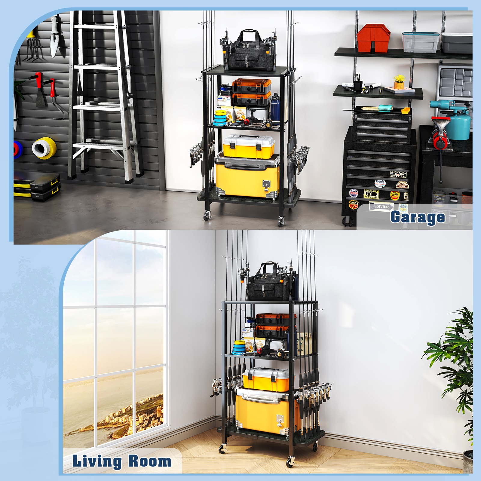 TC-HOMENY 10 Rod Fishing Rod Holder Rack Fishing Gear Equipment Tackle Organizer