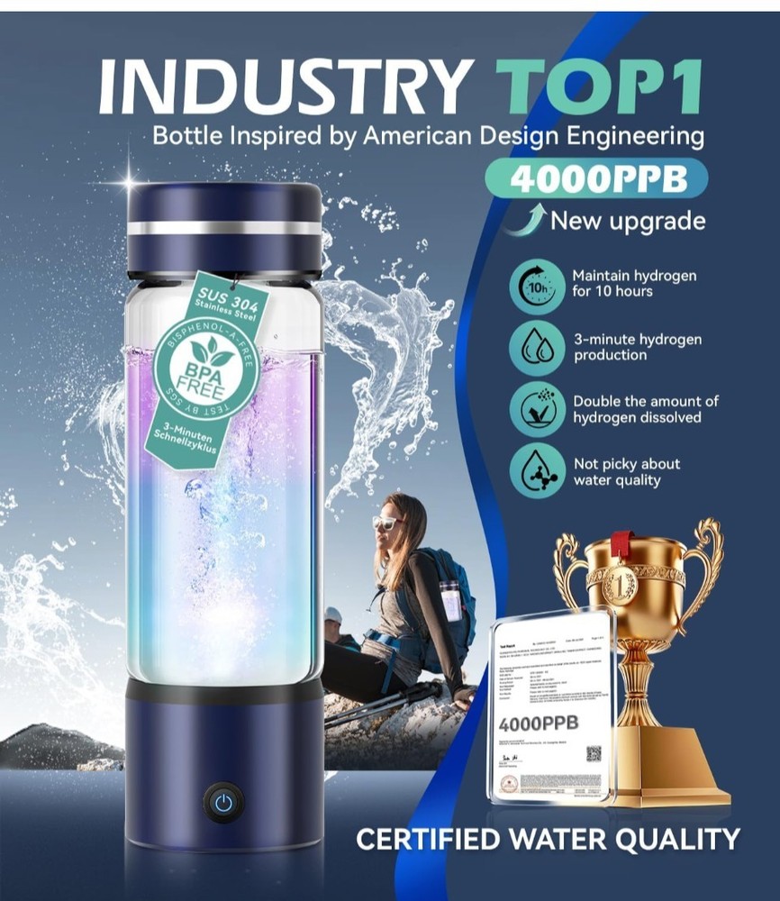 Hydrogen Water Bottle & Double Hydrogen Content, 24-Hour Hydrogen Lock,...