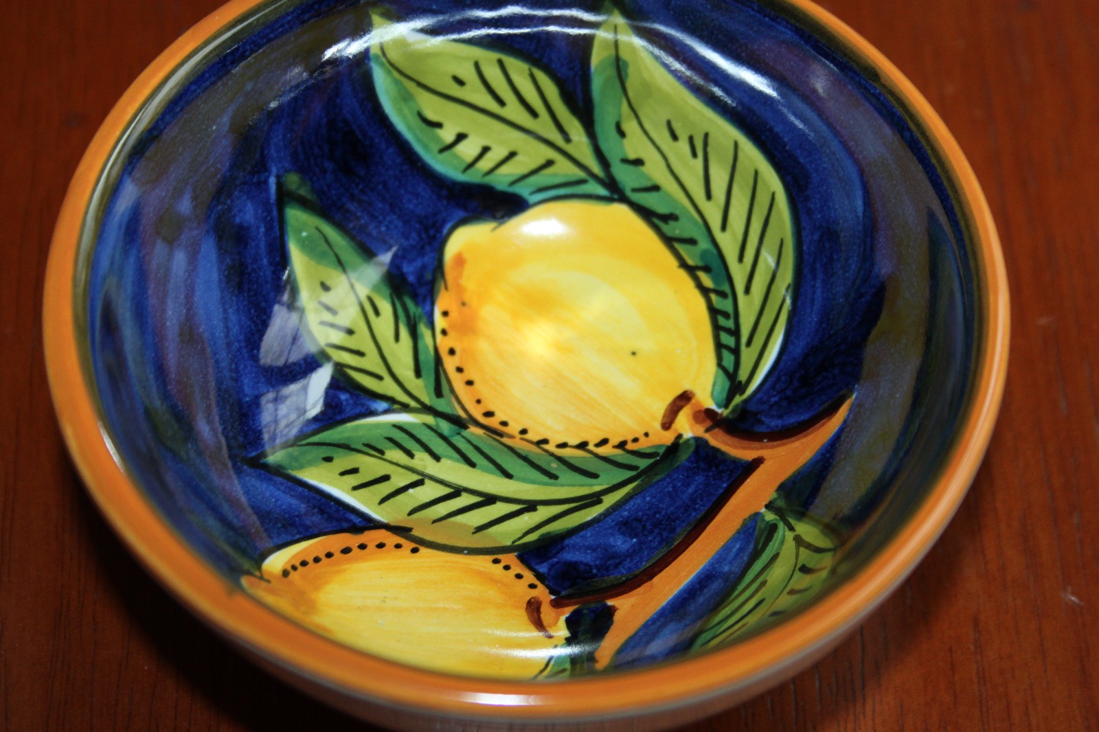 Ravello Italy Hand-Painted Lemon Bowls – Cobalt Blue Majolica Style – Set of 4