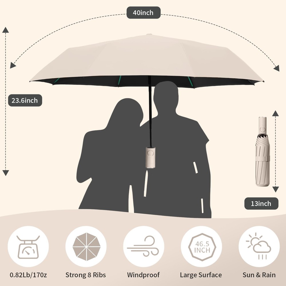 Compact Automatic Folding Travel Umbrella-Windproof Rainproof, PF50+ Sun Prot...