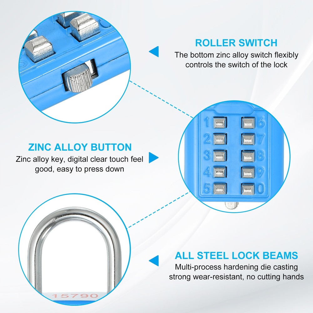 10 Digit Button Combination Padlock 2pack 5 Digit Locking Mechanism Lock Blue