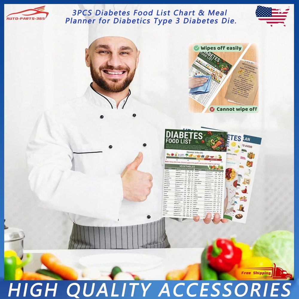 3PCS Type 3 Diabetic Food List Chart & Meal Planner Sheets