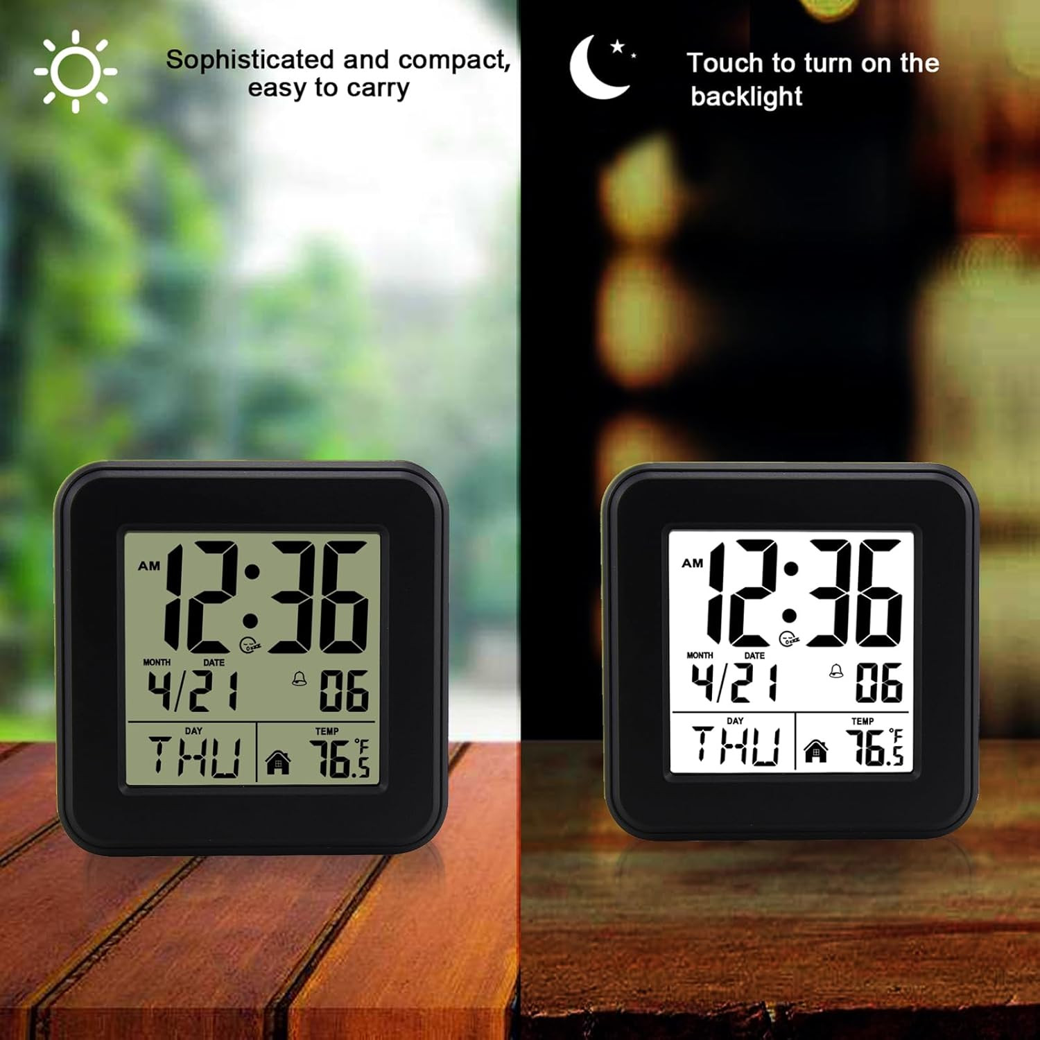 Small Digital Alarm Clock Battery Operated with Backlight for Bedroom Kids Room