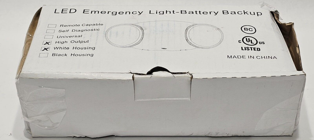LED EMERGENCY LIGHT BATTERY BACKUP 101100212 HIGH OUTPUT WHITE HOUSING