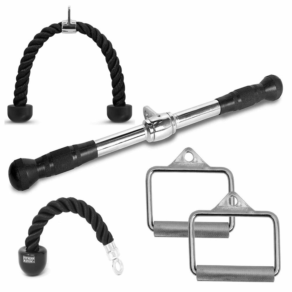 Tricep Press Down Cable Machine Attachment LAT Pulldown Gym 5pcs Bundle