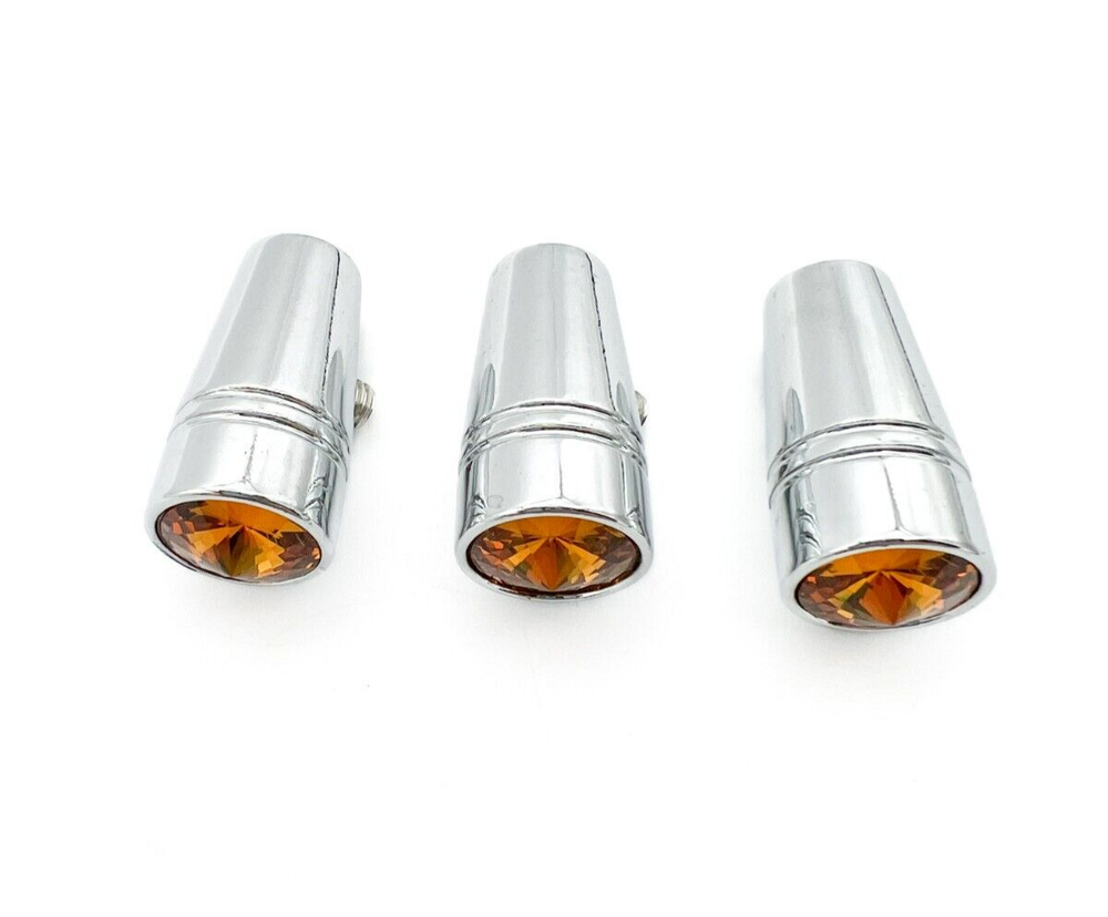 (Set/3) Chrome Metal Amber Crystal Mini Toggle Switch Extension 1" For Peterbilt