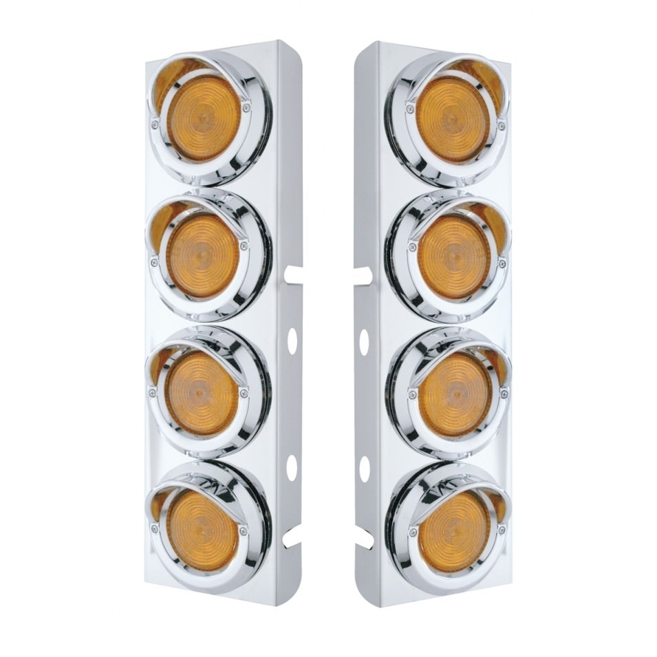 304 Stainless Front Air Cleaner Brackets w/ 8 Flat Lights & Visors for Peterbilt