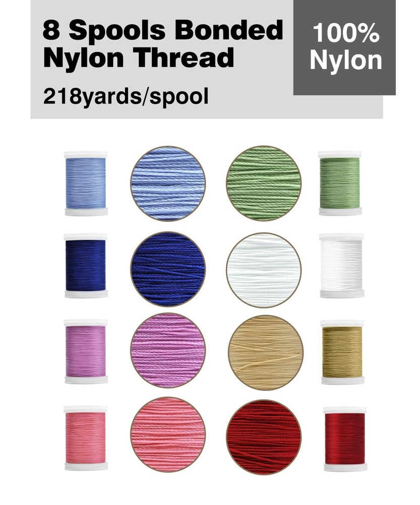 Durable Bonded Nylon Upholstery Thread Kit - 8 Spools, 218 Yds Each for Sewing