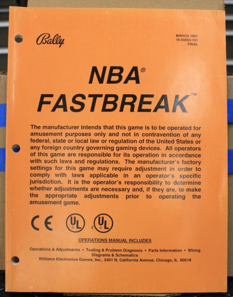 NBA Fastbreak Pinball Manual - Bally - 1997