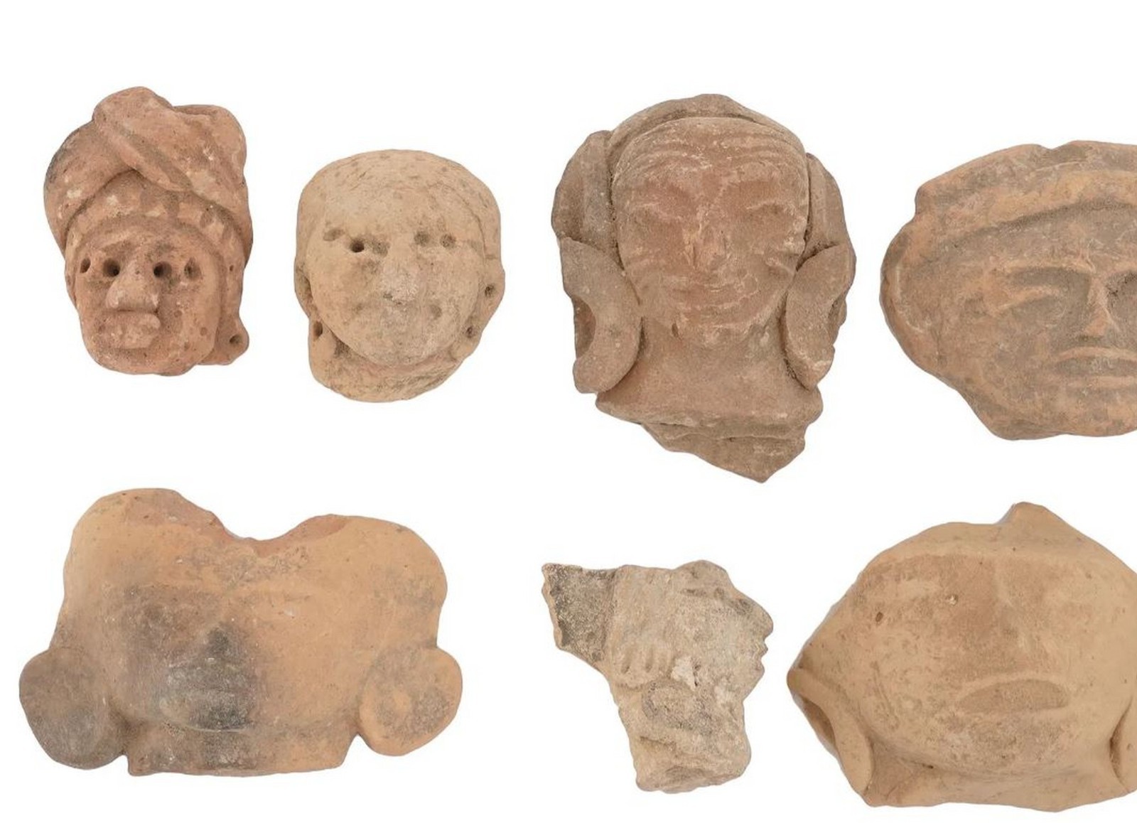GROUP OF 24 OLD PRE COLUMBIAN STYLE TERRACOTTA FRAGMENTS OF DEITIES