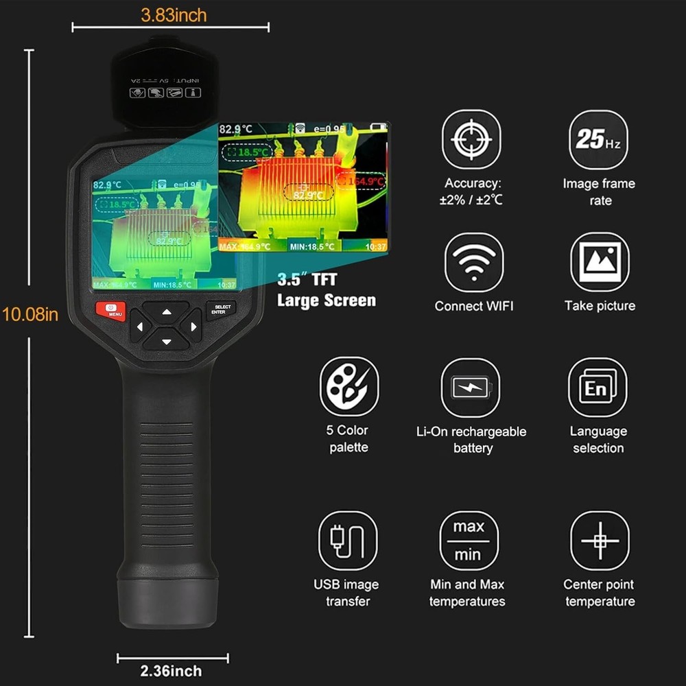 Rechargeable Infrared Thermal Camera with 256x192 Resolution & Analysis Software