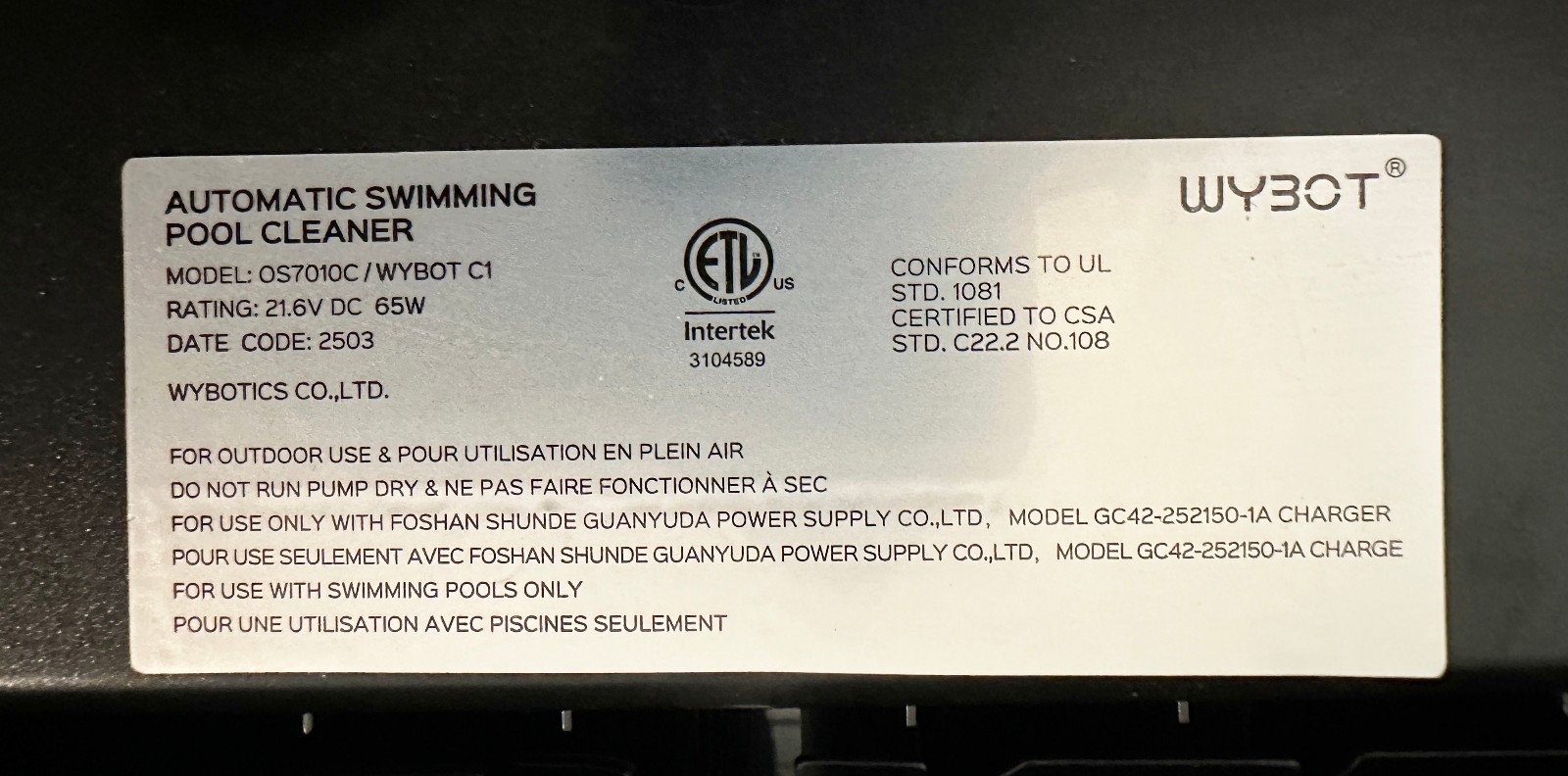 WYBOT C1 Robotic Pool Vacuum for Inground Pools *OPEN BOX - NEW* 150 min Runtime