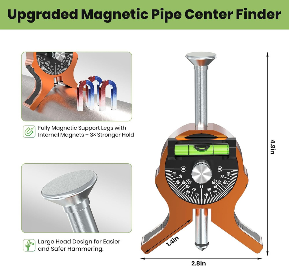 Precision Pipe Center Finder with Magnetic Base and Dial Bubble Protractor