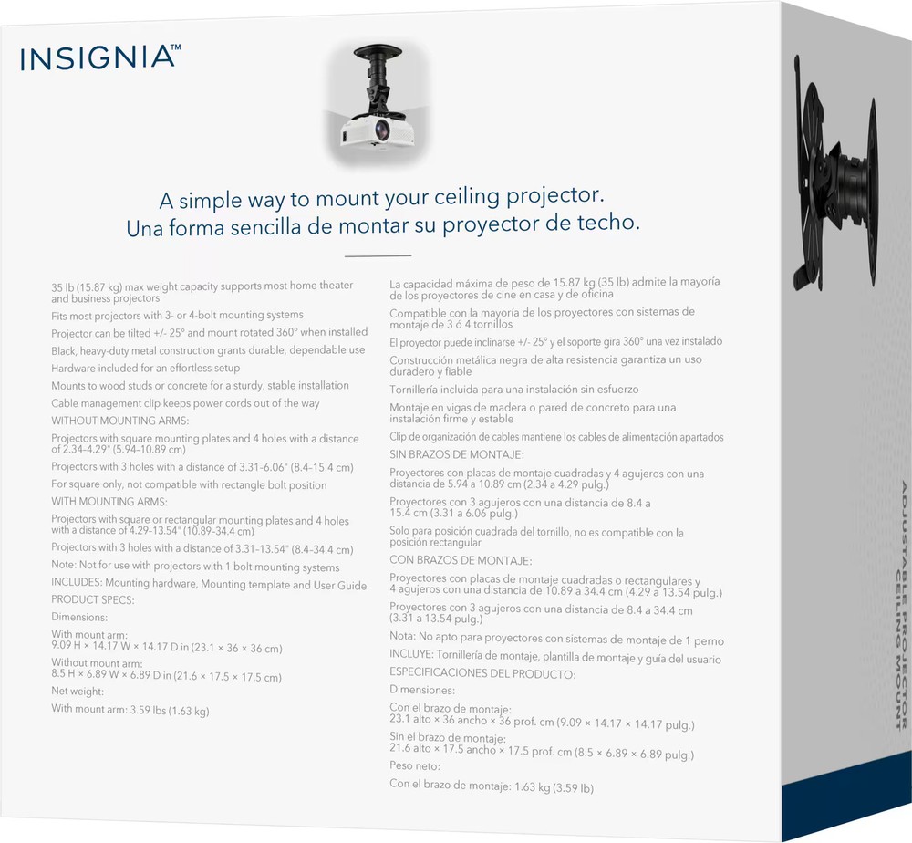 Insignia- Universal Projector Ceiling Mount - Black