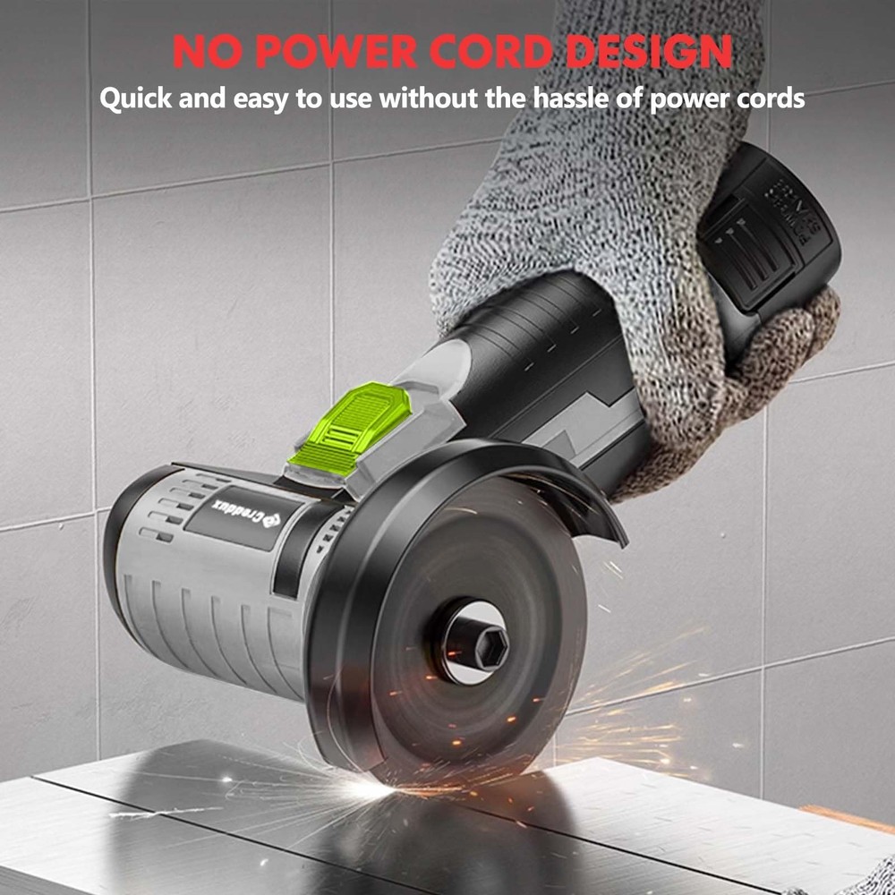 Creddux Cordless Angle Grinder, 3 Inch Mini Angle Grinder Tool With 2pcs 16.8V 2
