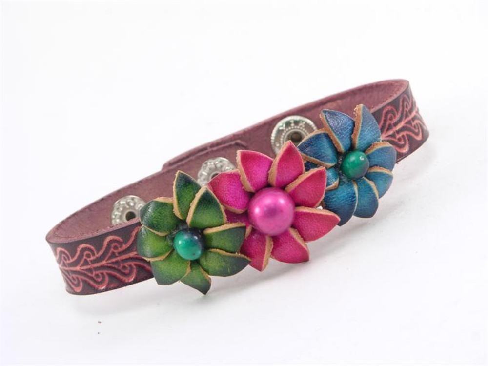 Three Flower Leather Bracelet