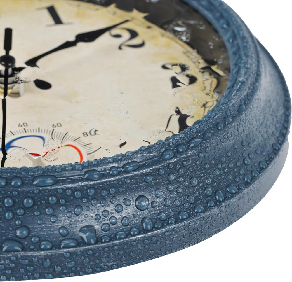Outdoor Clocks Waterproof with Thermometer Combo Rustic Coastal Beach Wall Clock