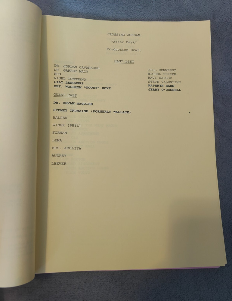 Crossing Jordan "After Dark" Tv Show Script Original S4 E1