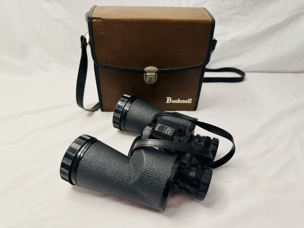 Old Vtg Bushnell InstaFocus 10x50 Wide Angle Binoculars With Strap & Case