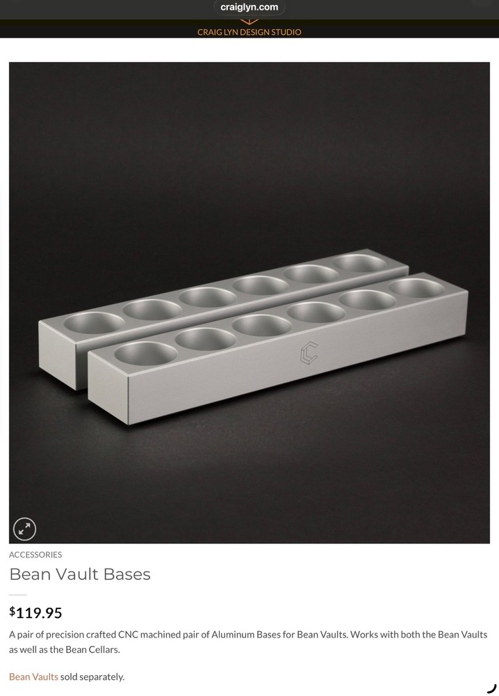 Craig Lynn Design Single Dose Espresso Bean Vaults/Cellars & Bases