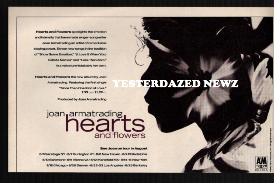 1990 Print Ad for Joan Armatrading "Hearts and Flowers" album
