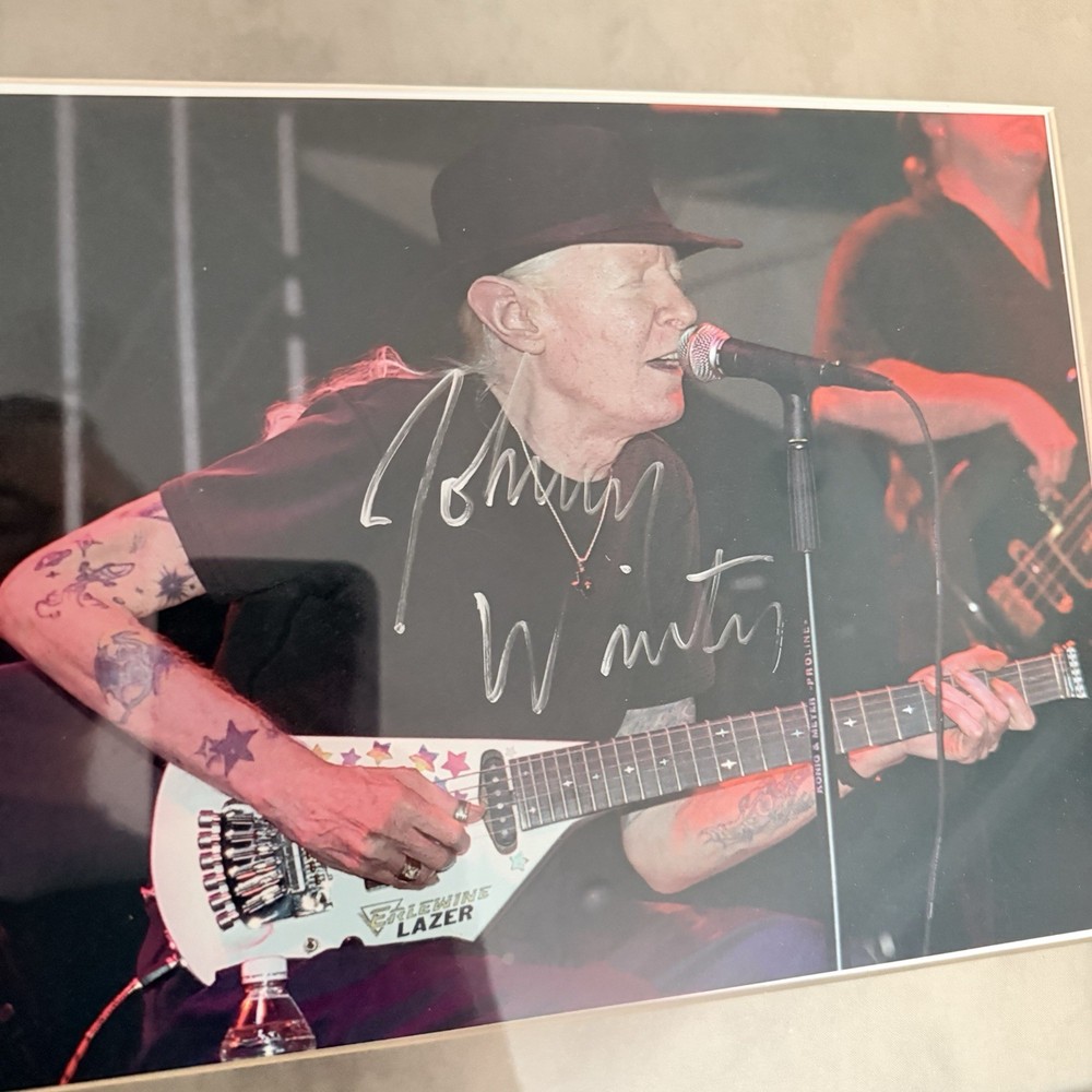 JOHNNY WINTER Signed Autograph 15x12" Framed Photo