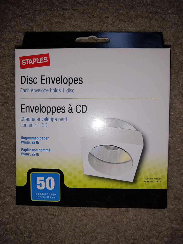 Staples Never Opened White Disc Envelopes 50 Count