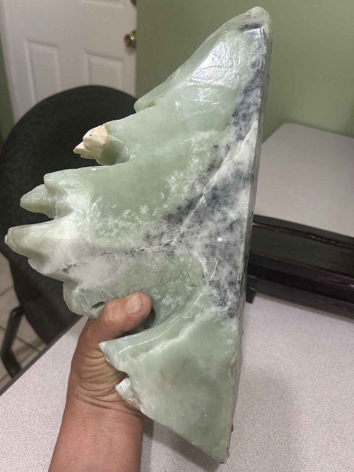 7.3LB Natural Green Jade Stone Hand Craved Landscape Crystal