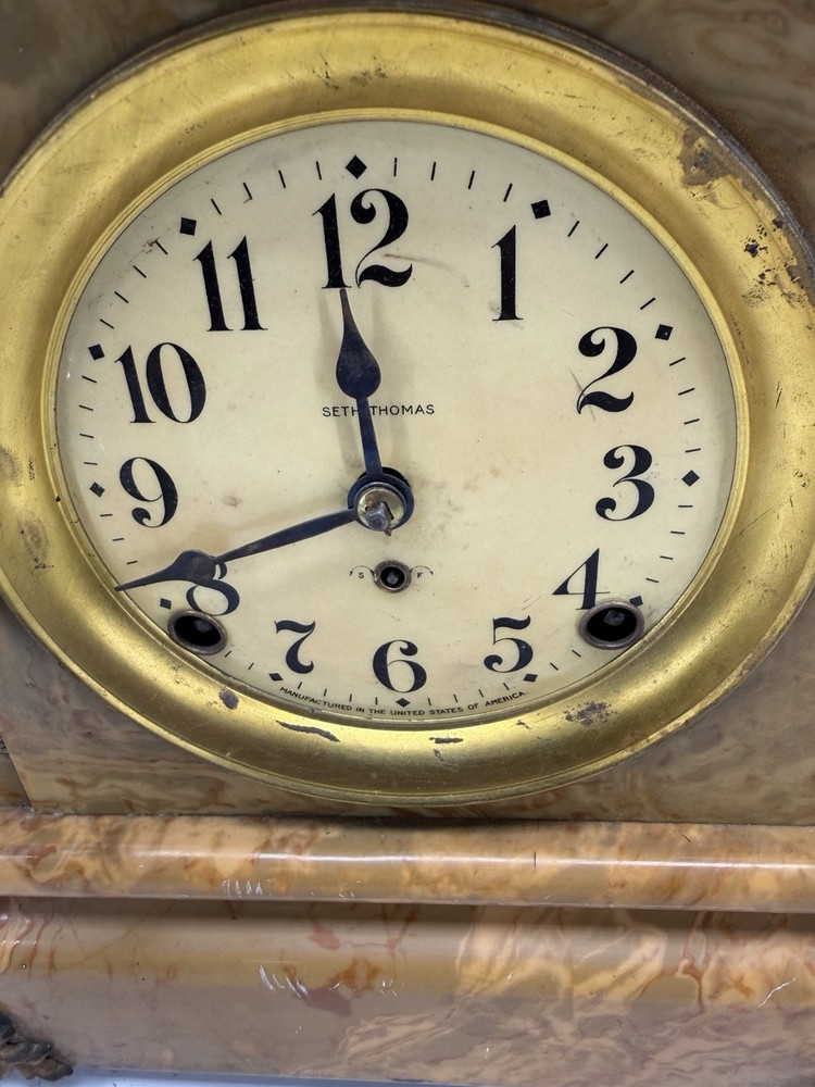 Seth Thomas Mantel Clock Marble Style Case Key Wind Untested USA