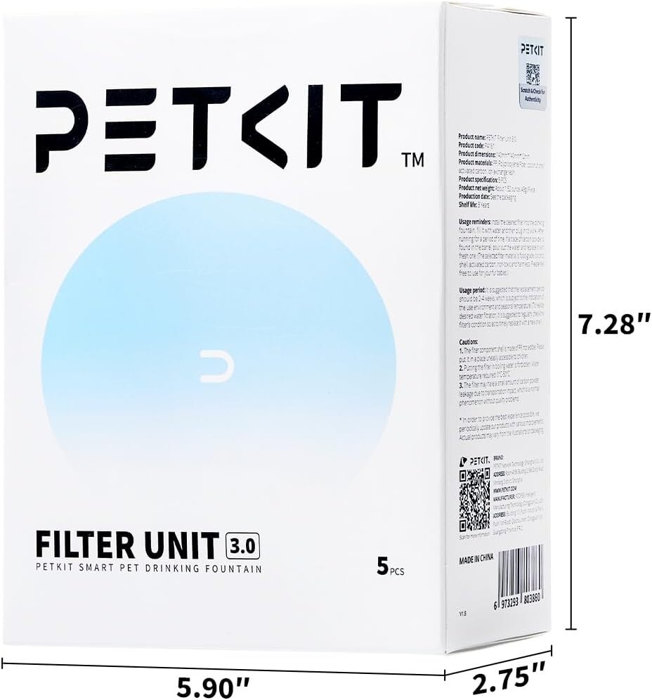 PETKIT 5 PCS Replaced Water Filters Unit 3.0 for EverSweet Water Fountain