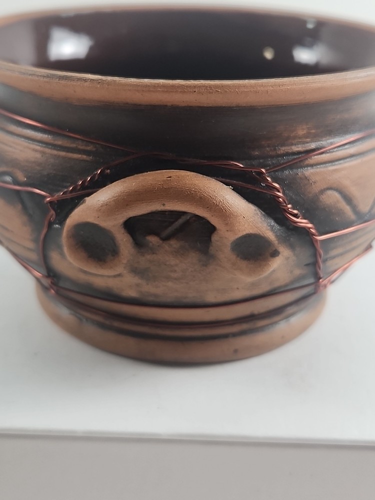 Small Ceramic Candle Holder with Wire Wrap Design