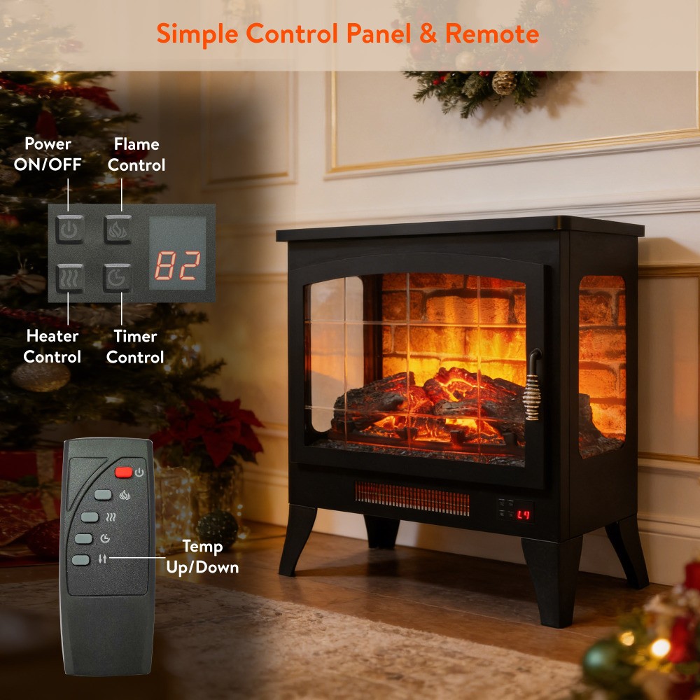 Three-Sided Open Electric Fireplace Heater with 3D Flame Effect