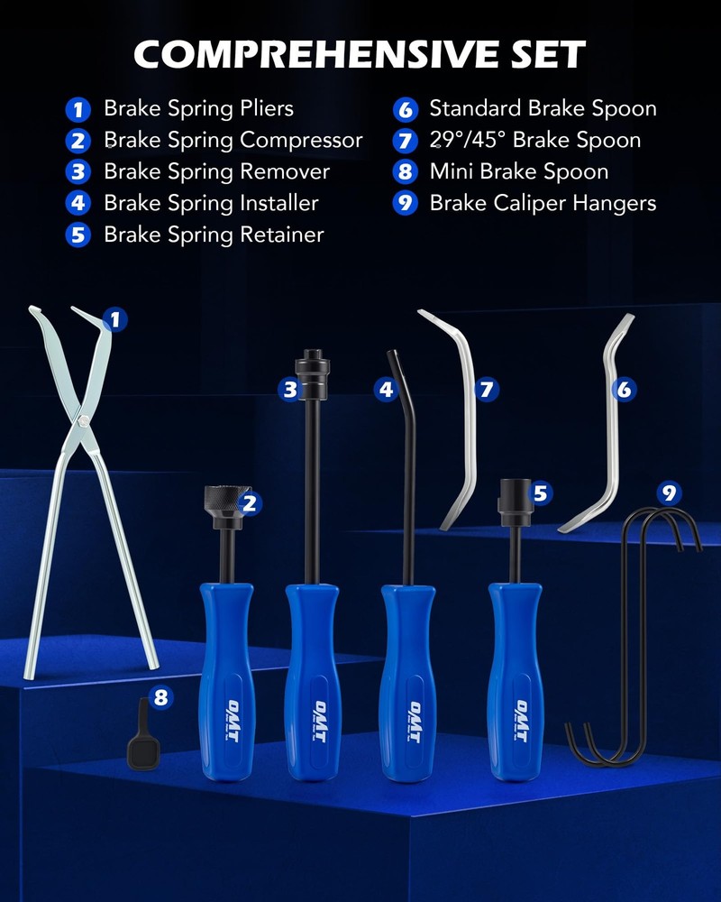 Drum Brake Tool Kit 10pc with Spring Spoon Set Orion Motor Tech Compressor