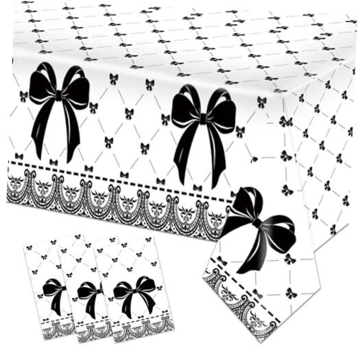 3Pcs Black Bow Tablecloths Disposable Rectangle Waterproof Table Cover Bow