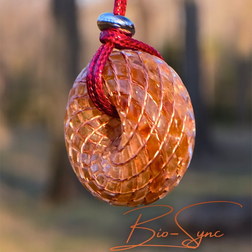 Phi Torus Vortex Energy Pendant— Clear Quartz + Oregon Fire Opal Copper Coil