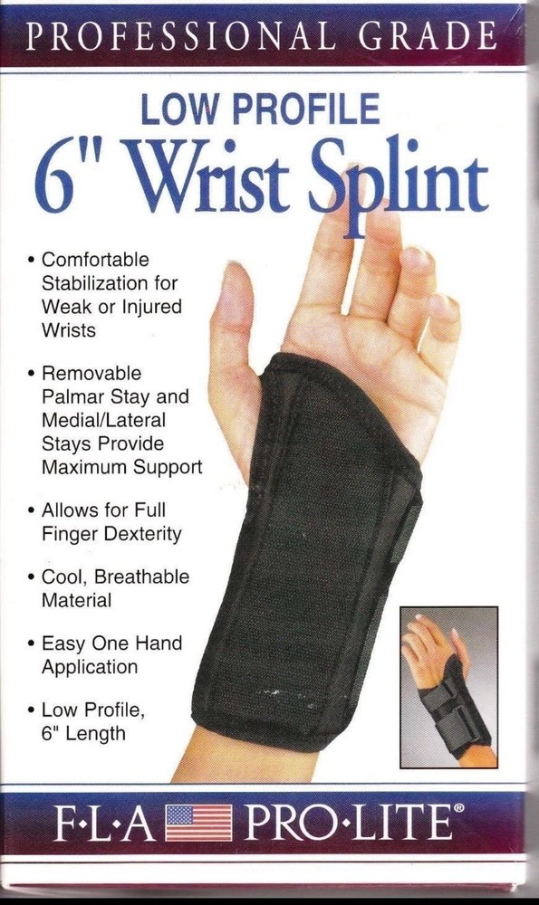 FLA Low Profile 6" Wrist Splint Black (Sizes avail)