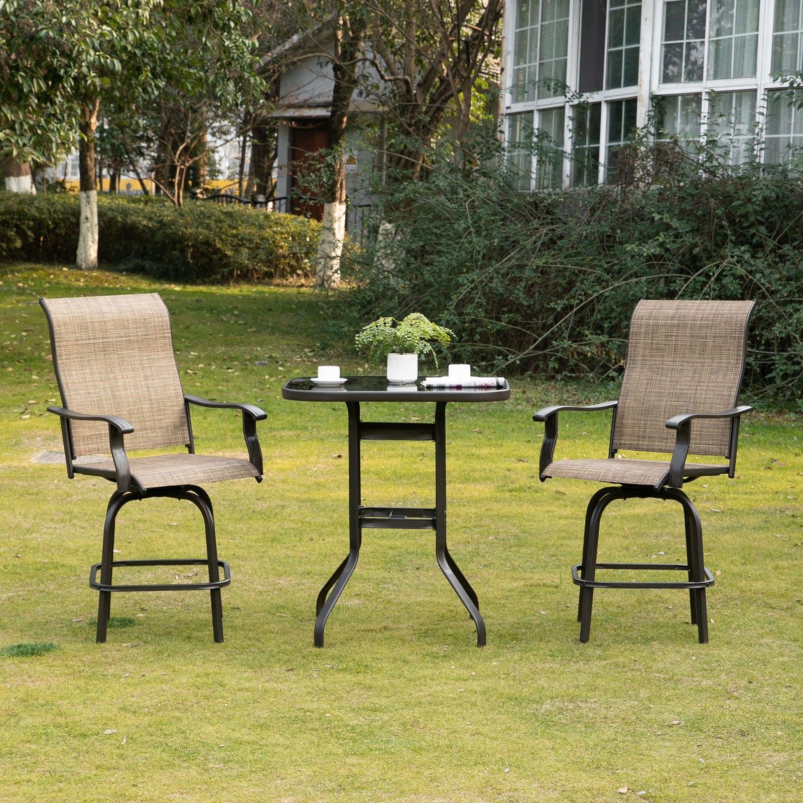 Set of 2 Outdoor Swivel Bar Height Stools High Top Patio Chairs Kitchen Outside