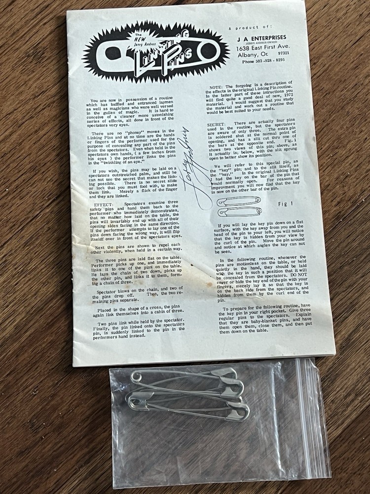 Autographed Jerry Andrus Linking Pins