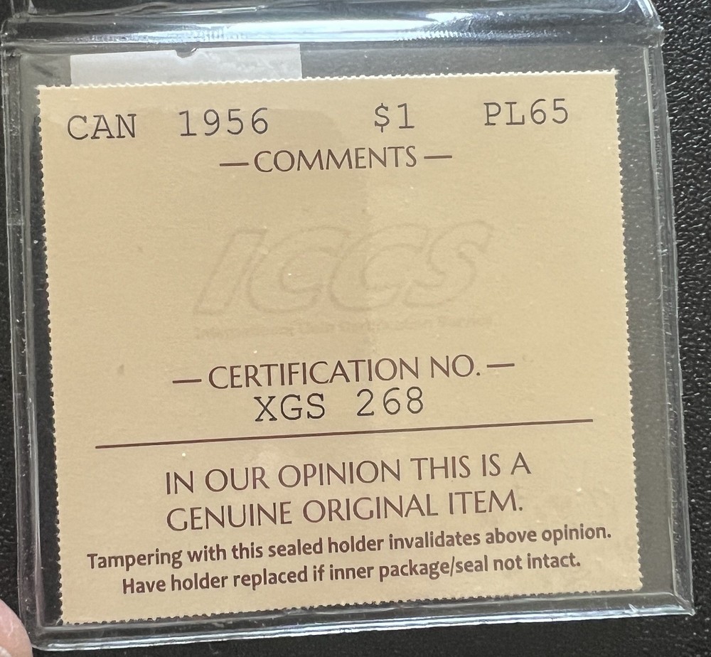 1956 Canada $1, Proof-Like, ICCS PL65 Semi Key date