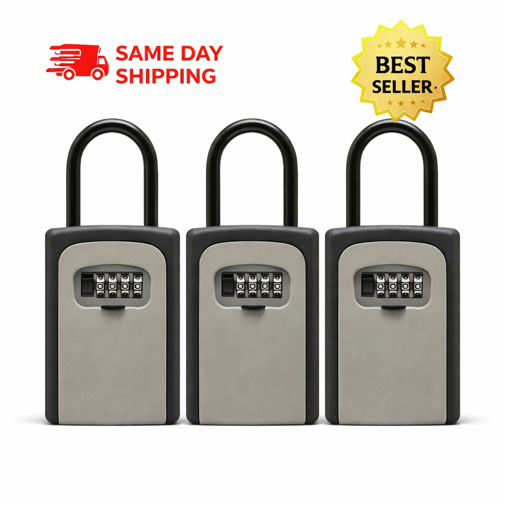 3 Pack Key Lock Box 4 Digit Combination Safe Wall Mount Outdoor Waterproof