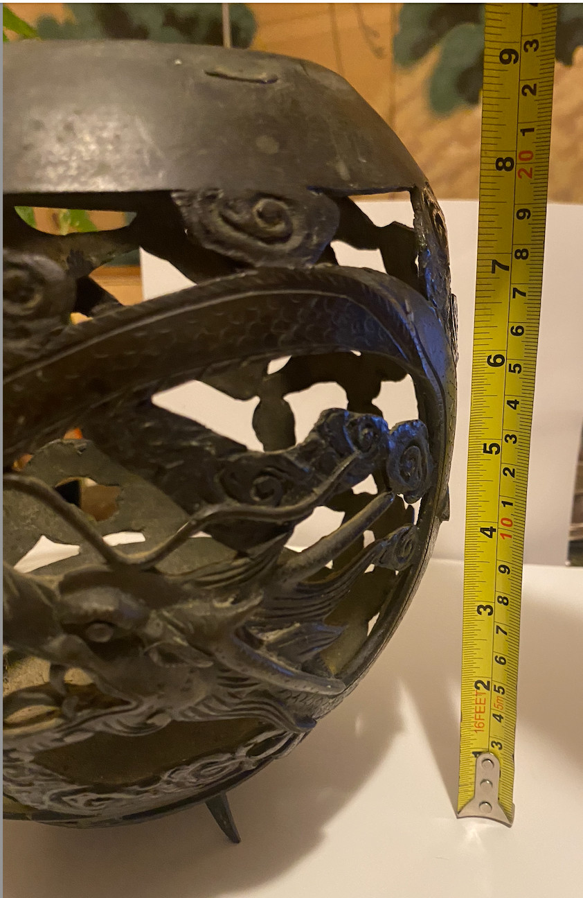 Antique Chinese Qing Dynasty Openwork Bronze with Dragon & Clouds 9” 4lbs c.1900