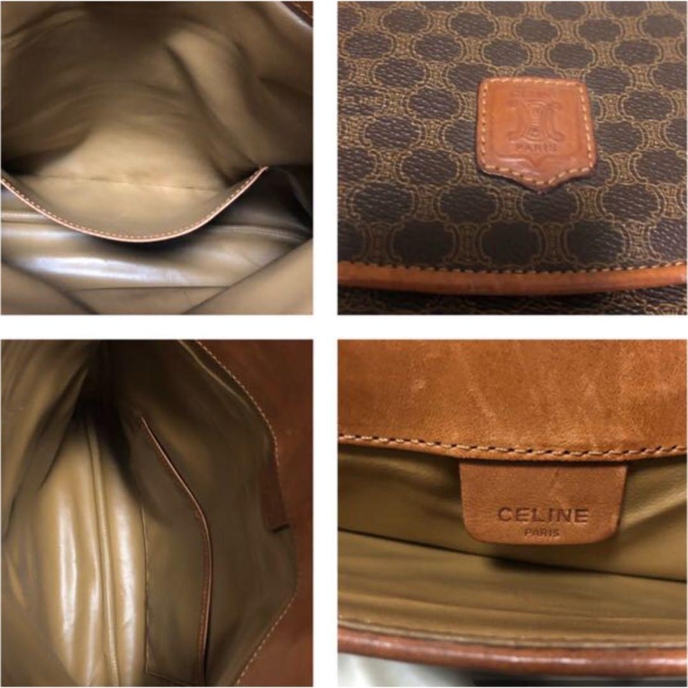 CELINE Old Macadam Pattern Clutch Bag Brown Leather Vintage Authentic