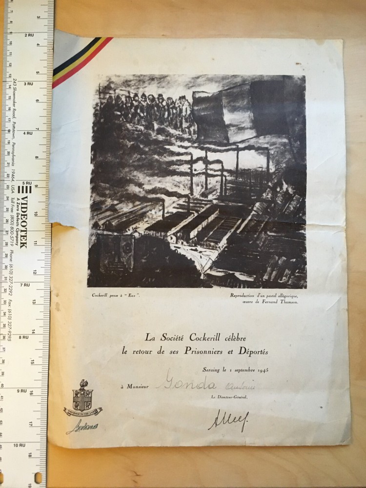 BELGIUM POLITICAL PRISONER'S CROSS WITH DOCUMENT