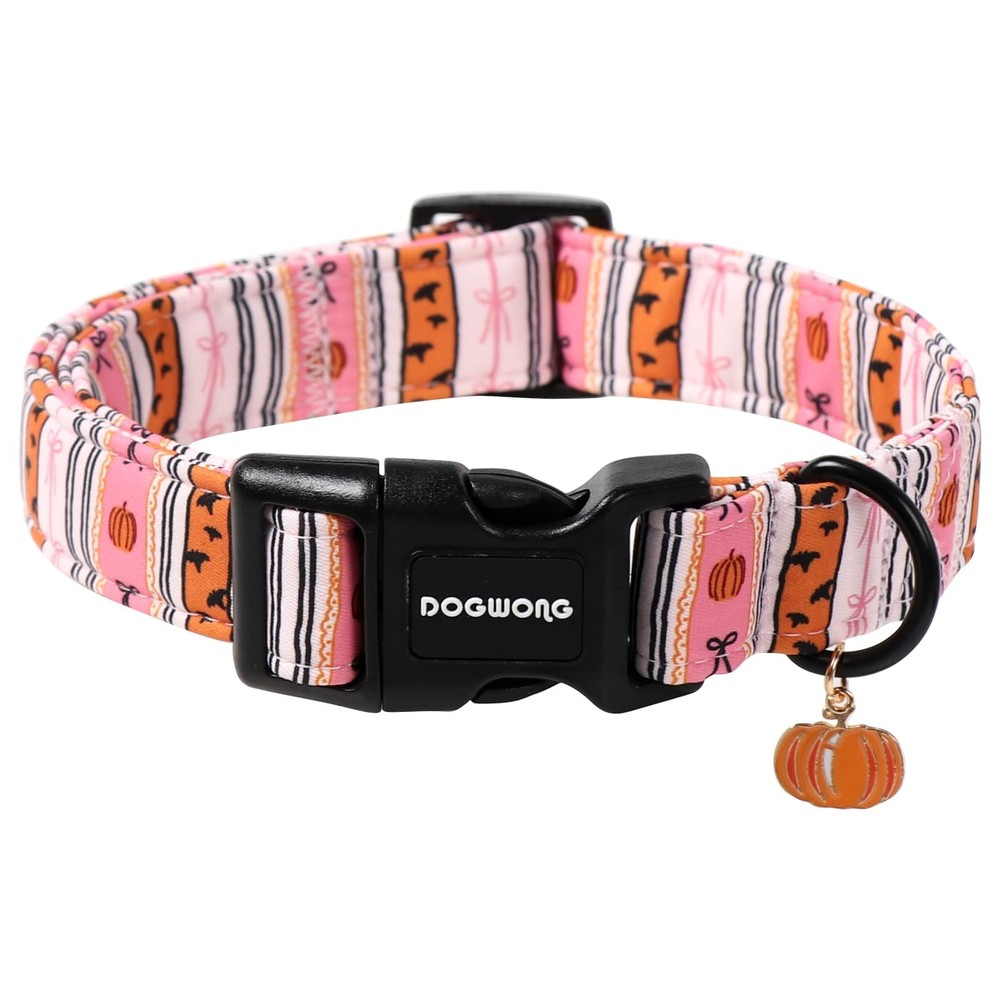 M Pink Halloween Fall Dog Collar, Adjustable, Classic, Small, Medium, Large