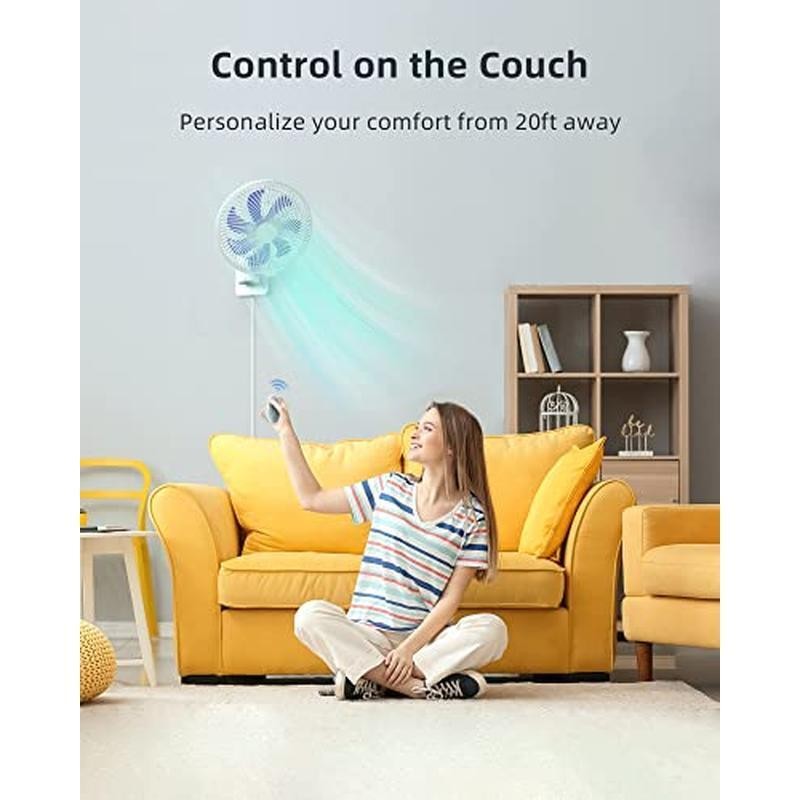 8 Inch Wall Mount Fan Remote Control 90 Degree Oscillation 4 Speed Timer Quiet