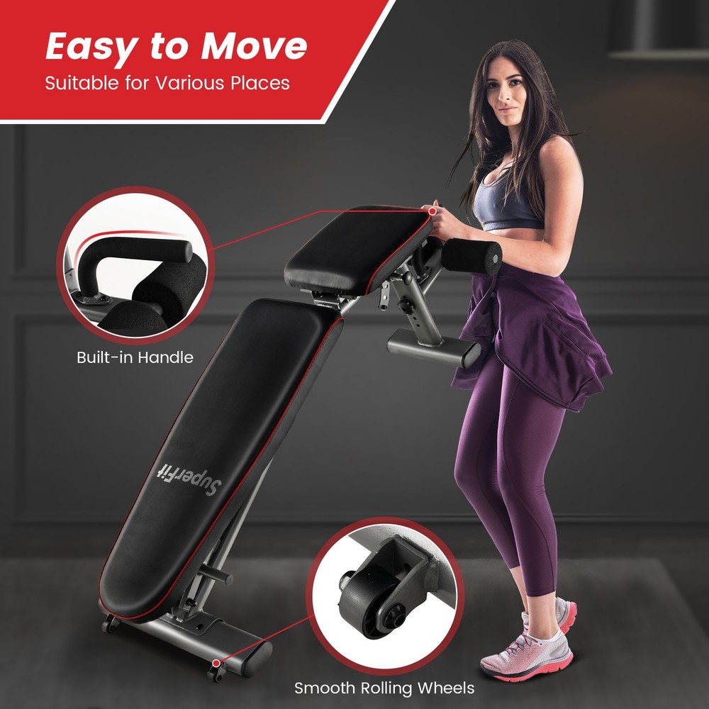 Adjustable Weight Bench 660 lbs Strength Training w/ 10 Back 3 Seat & 2 Wheels