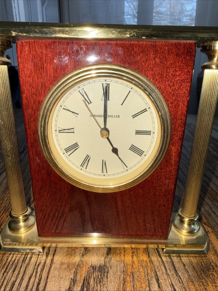Howard Miller Mahogany Brass Rectangular Table Clock tested