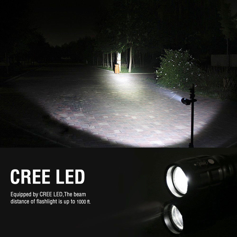 LED Flashlight Torch 1193 With Adjustable Focus Zoom + Battery